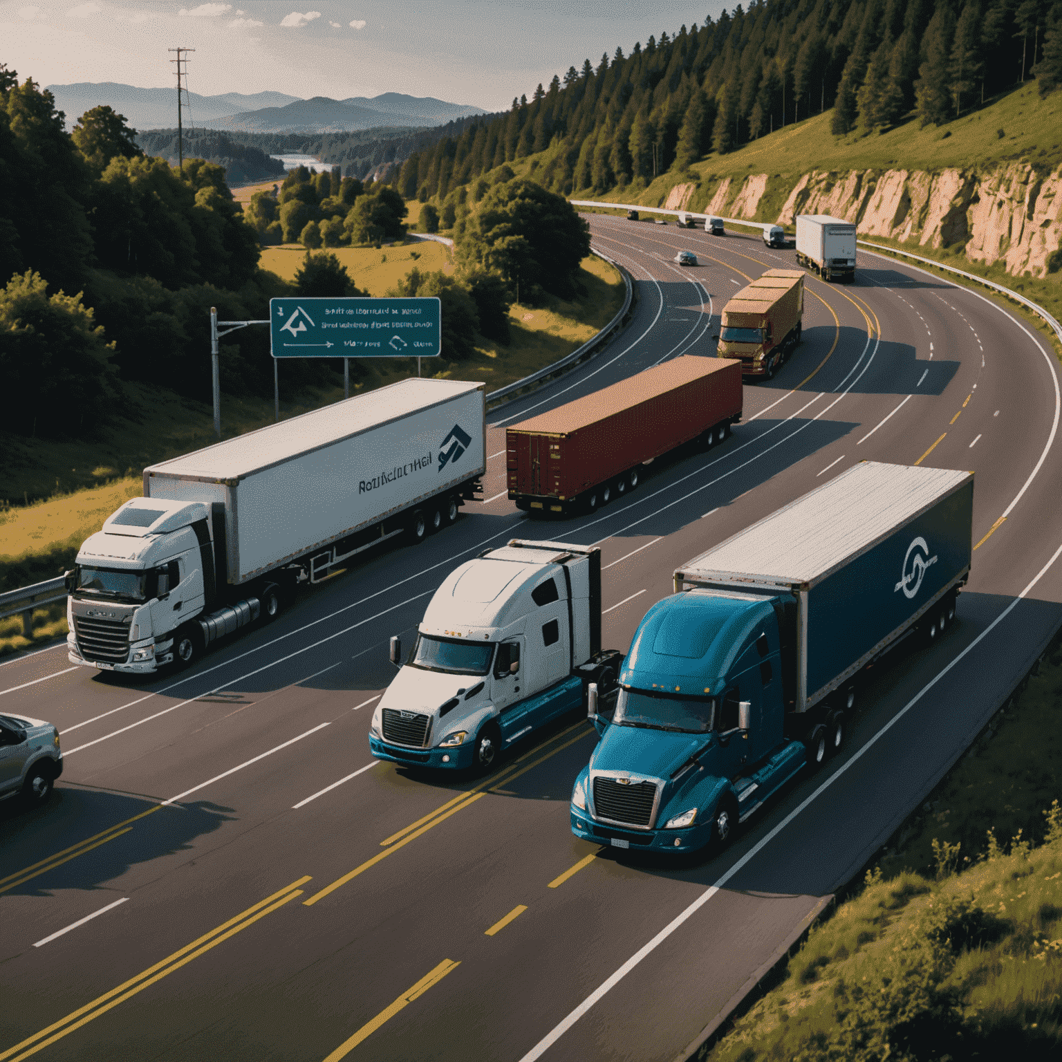 Visual representation of AI algorithms analyzing freight data to predict future load volumes. Graphs, charts, and truck icons are shown with futuristic overlay suggesting machine learning processes.